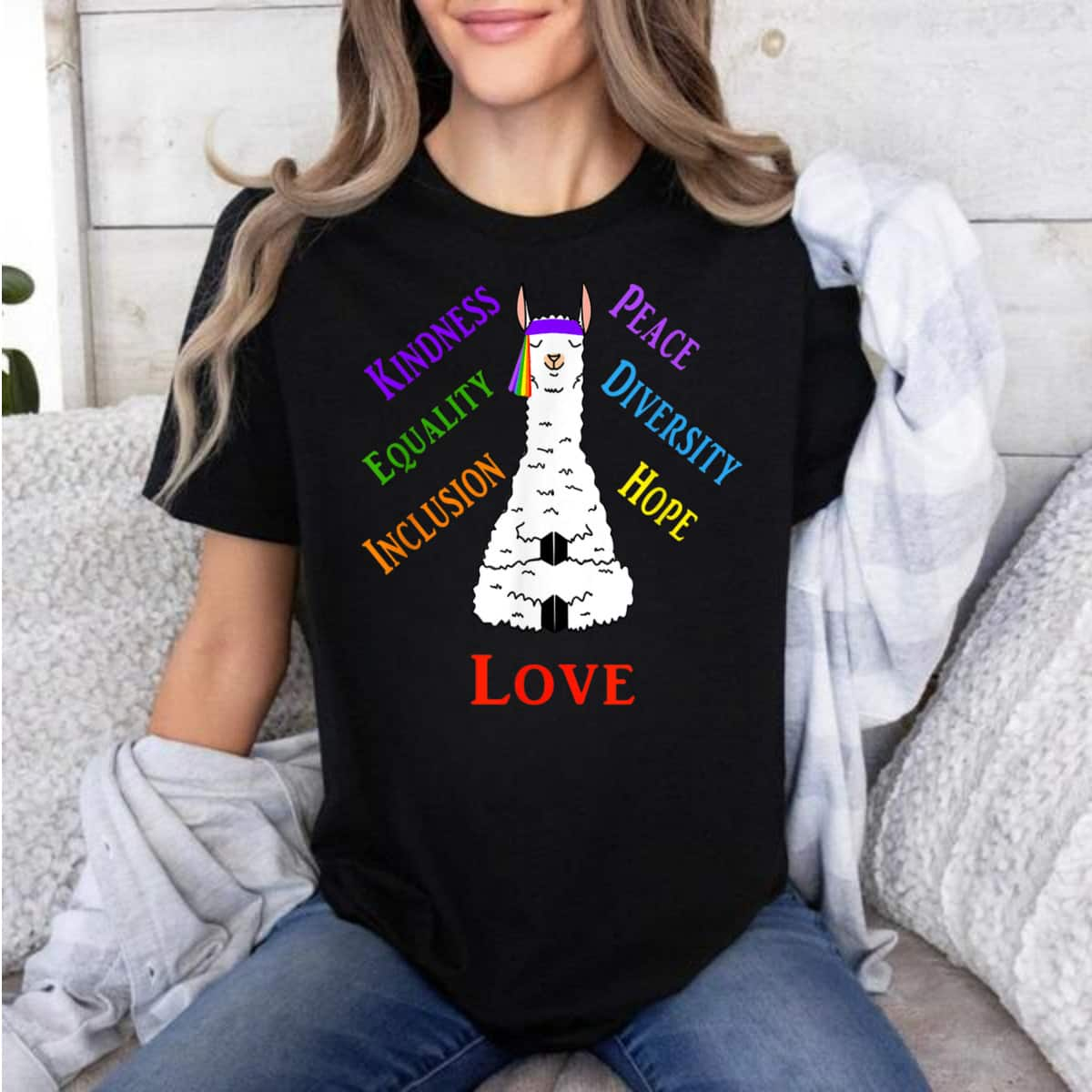 Llama Peace Love Inclusion Equality Diversity Human Rights T-Shirt