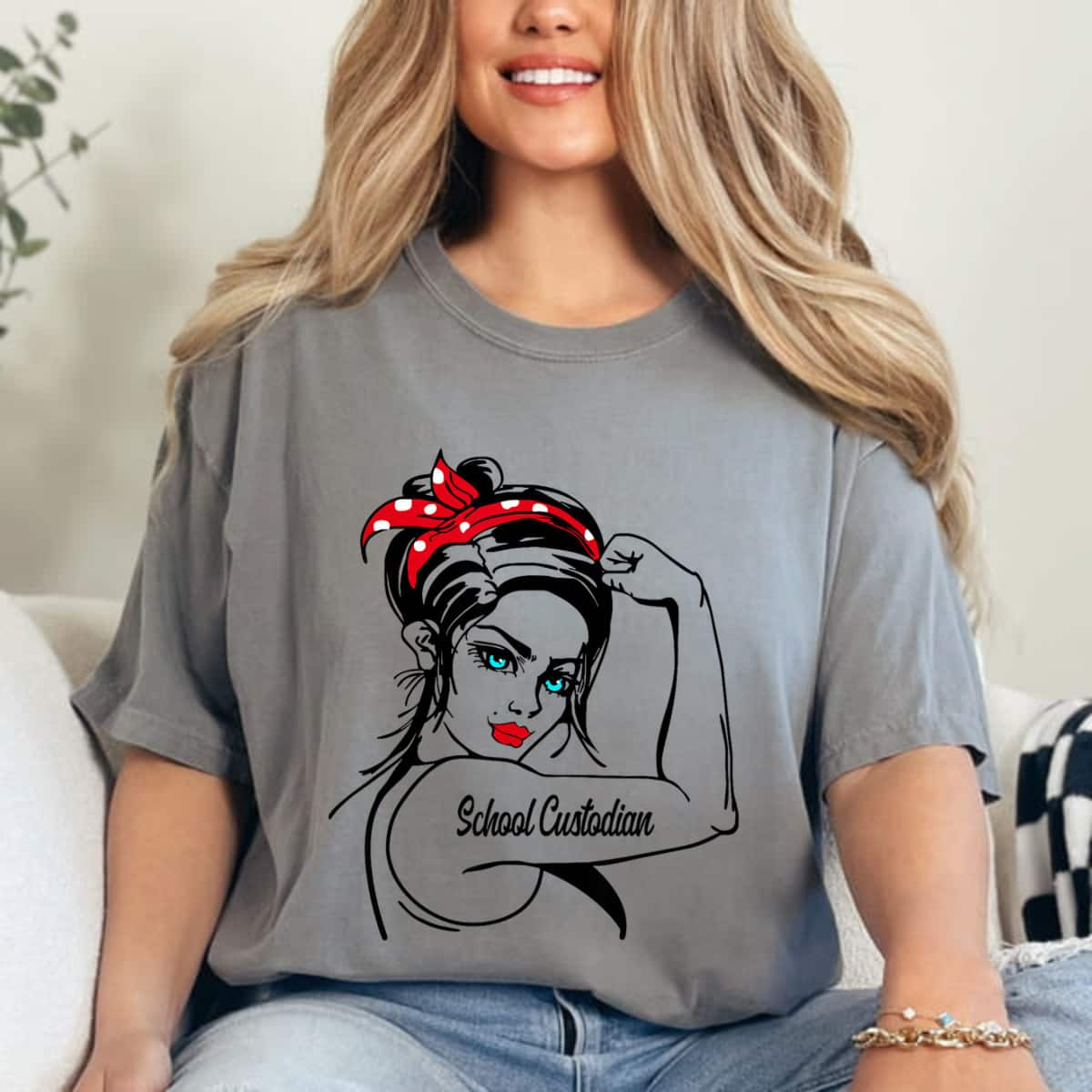 School Custodian Rosie The Riveter Pin Up T-Shirt