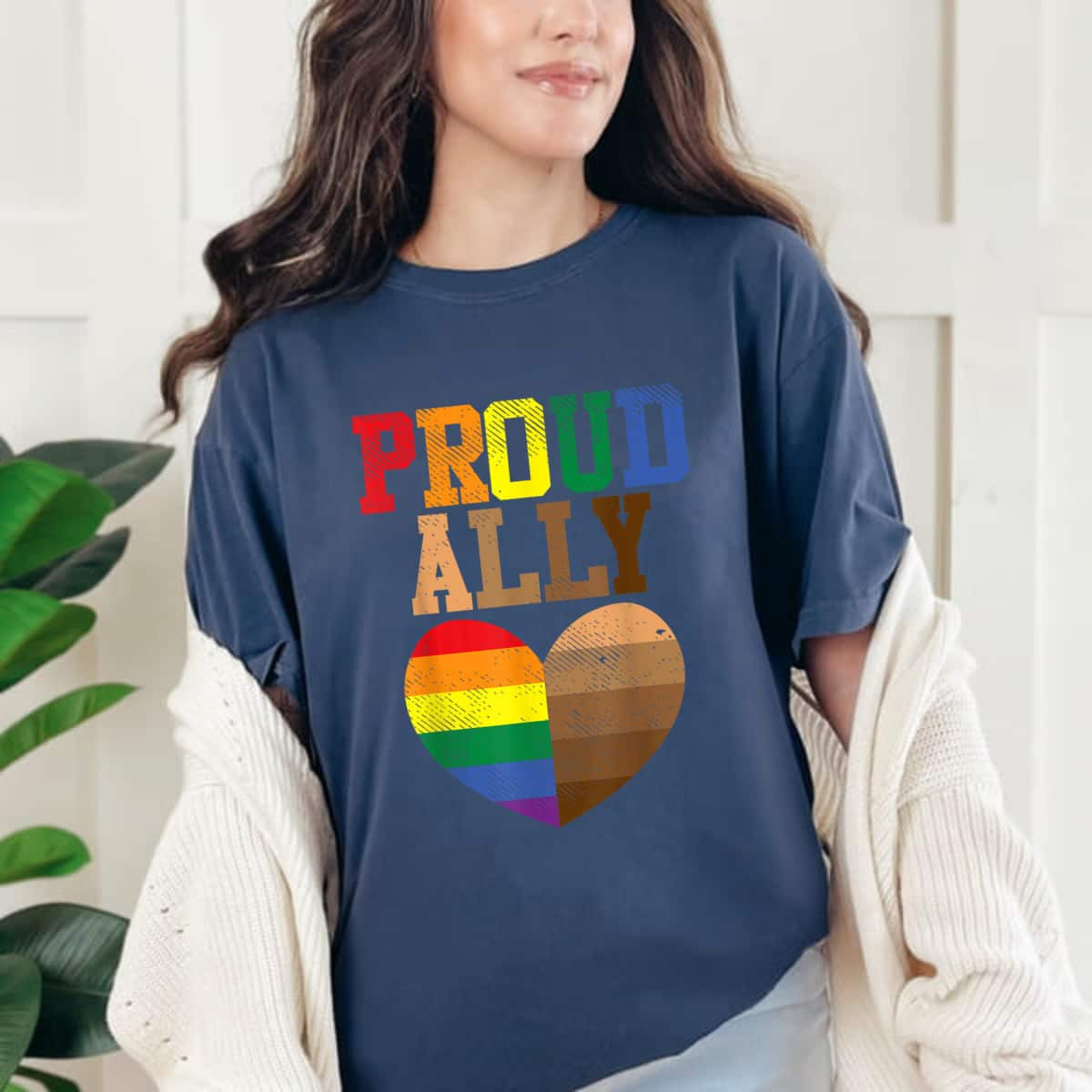 Proud Ally Rainbow Black Pride Heart Love Equality LGBT Gift T-Shirt