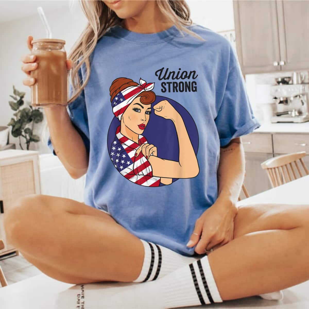 Union Strong Labor Day Rosie The Riveter USA Flag T-Shirt