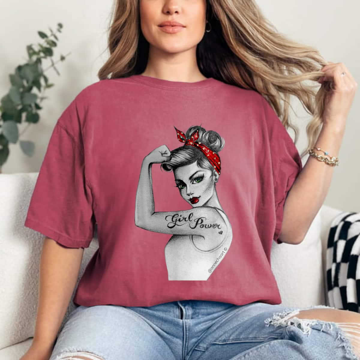 Pin Up Feminist Retro Girl Power Modern Rosie The Riveter T-Shirt