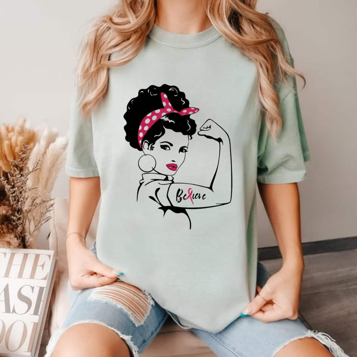 Rosie The Riveter - Breast Cancer Awareness T-Shirt