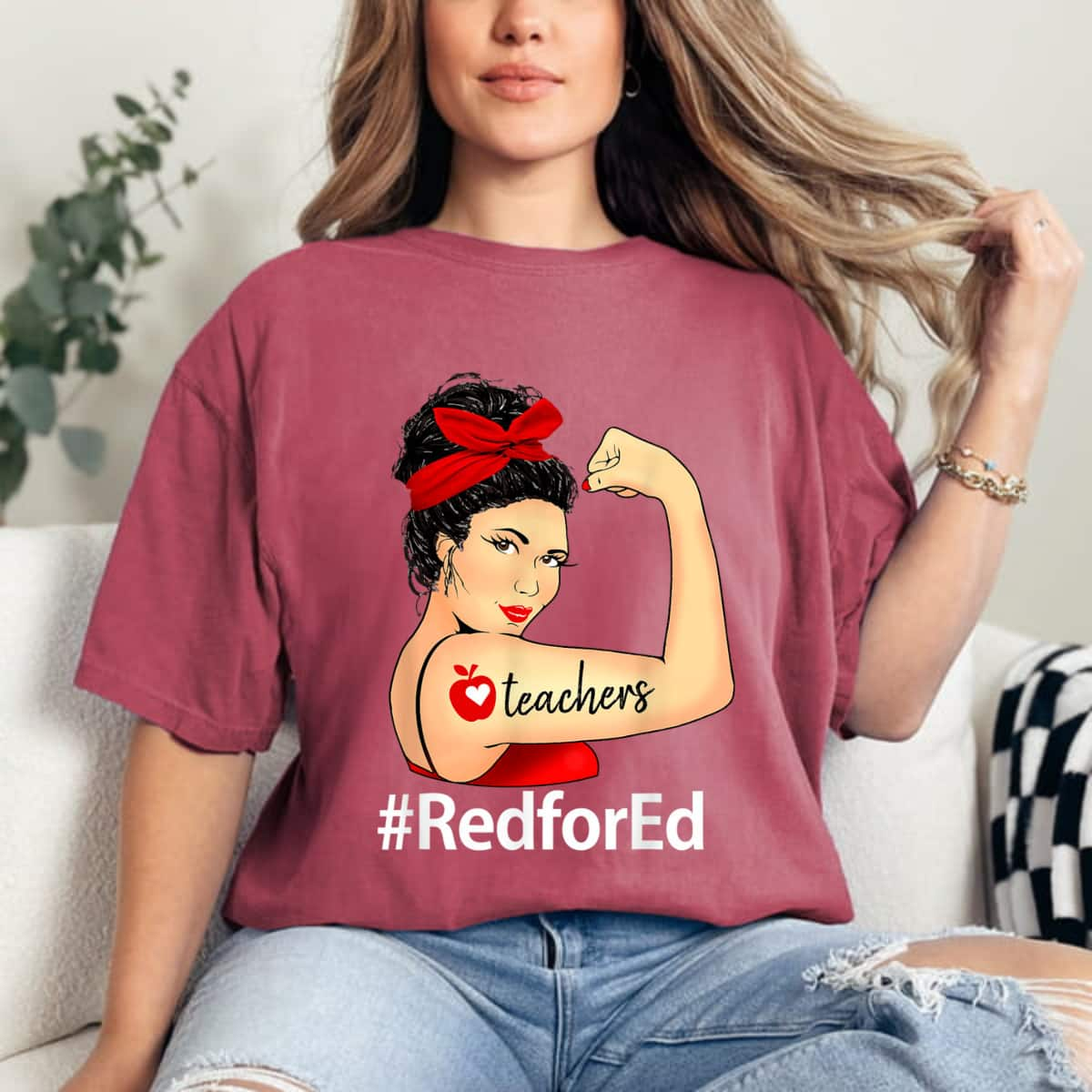 RedforEd Teacher Red For Ed Educators Rosie The Riveter T-Shirt