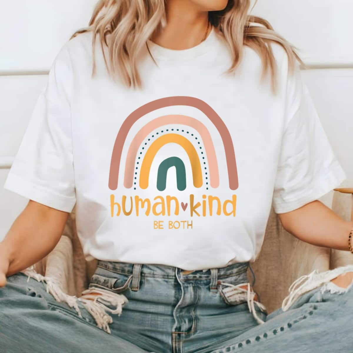 Human Kind Be Both Equality Kindness Humankind Retro Rainbow T-Shirt