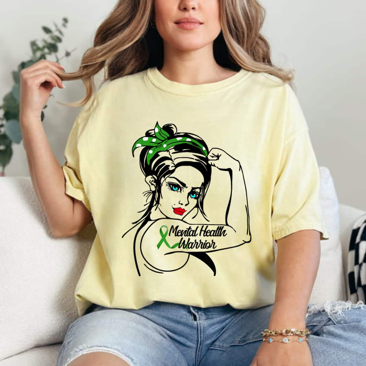 Mental Health Warrior Rosie The Riveter Pin Up T-Shirt