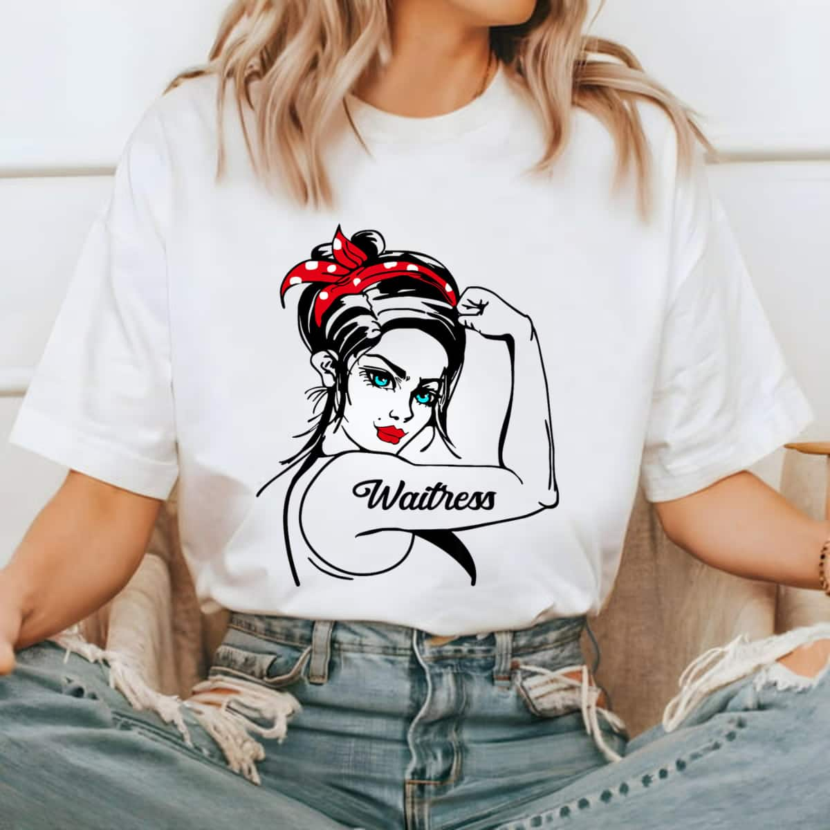 Female Waitress Rosie The Riveter Pin Up Girl T-Shirt