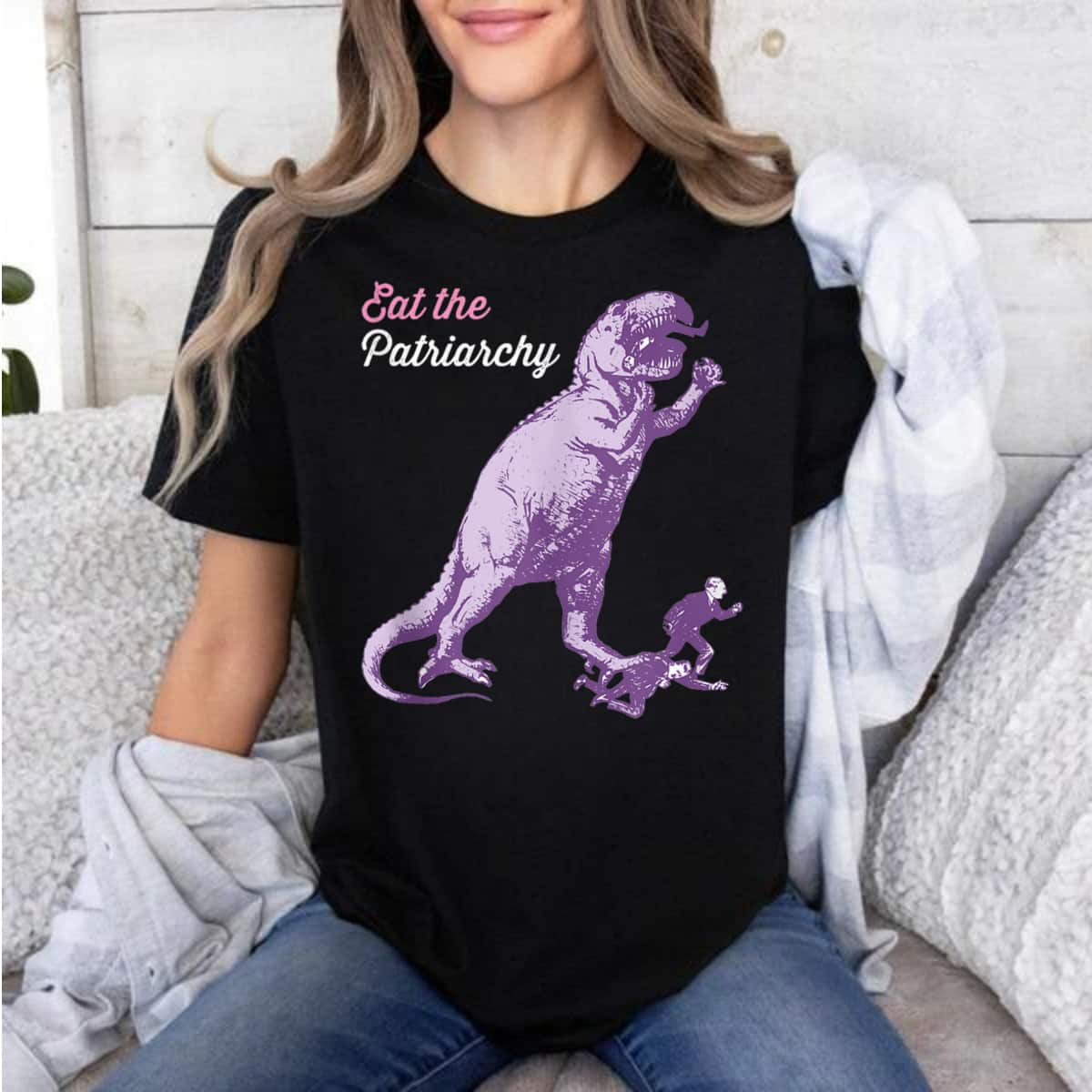 Eat The Patriarchy Funny Feminist Vintage T-Rex Dinosaur T-Shirt