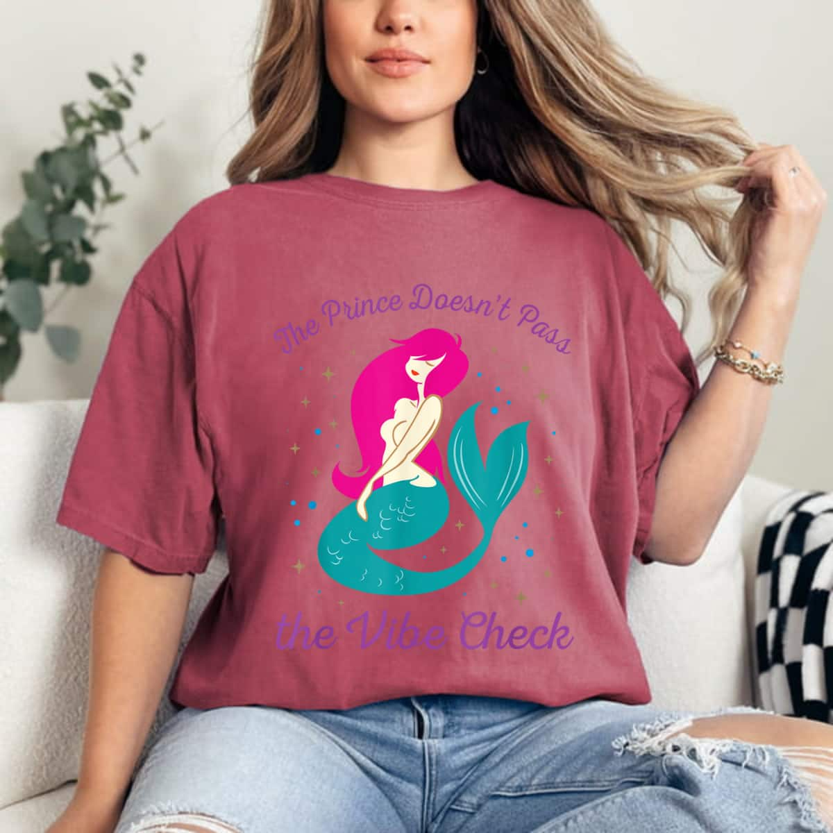 Funny Feminist Mermaid Empower Women Self Love Vibe Check T-Shirt