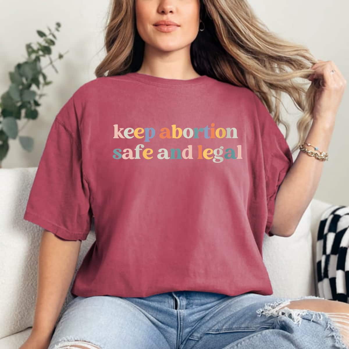 Womens Keep Abortion Safe And Legal Pro Choice Feminist Retro T-Shirt