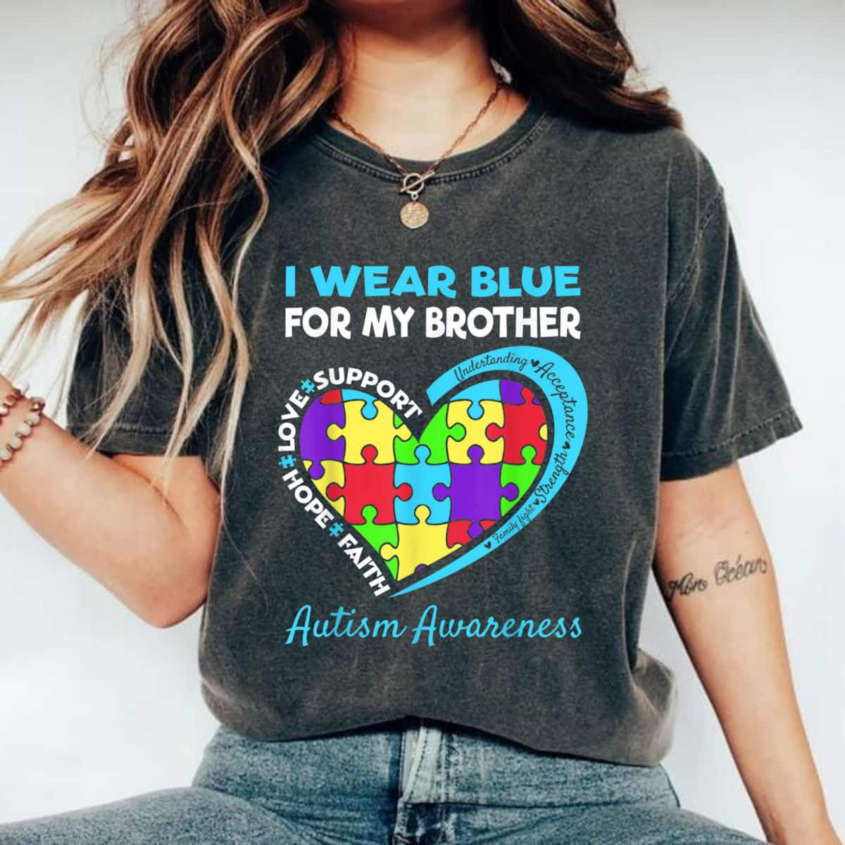 I Wear Blue For My Brother Autism Awareness Day T-Shirt