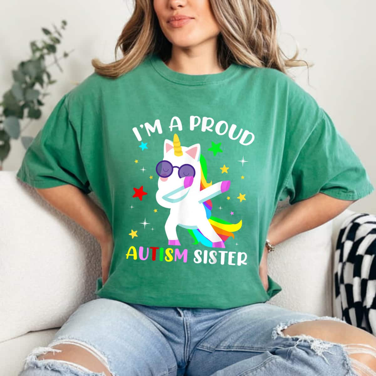 Proud Autism Sister Dab Dance Girls Dabbing Unicorn Autism T-Shirt