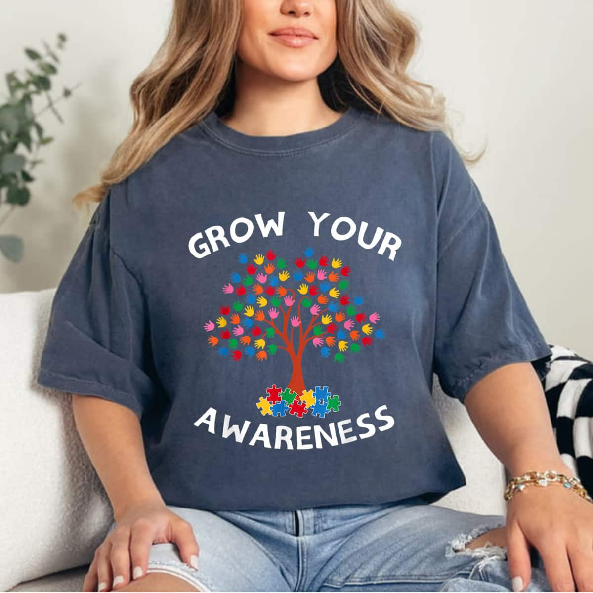 Tree Hands Puzzle Piece Inspirational Autism Awareness Gift T-Shirt