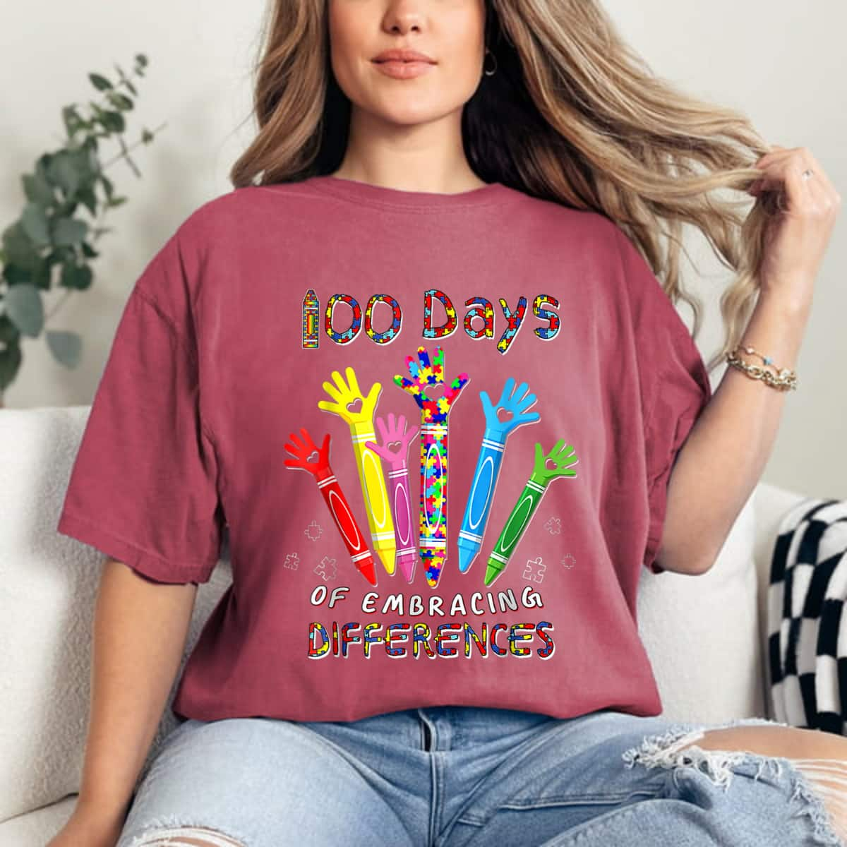 100 Days Of School Embracing Differences Autism Support T-Shirt