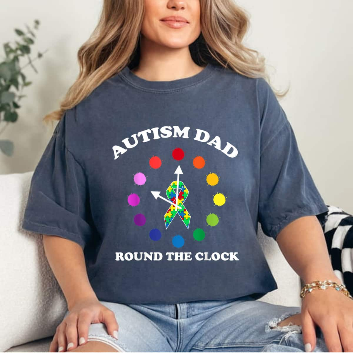 Dad Puzzle Piece Ribbon Autistic Cool Autism Awareness Gift T-Shirt