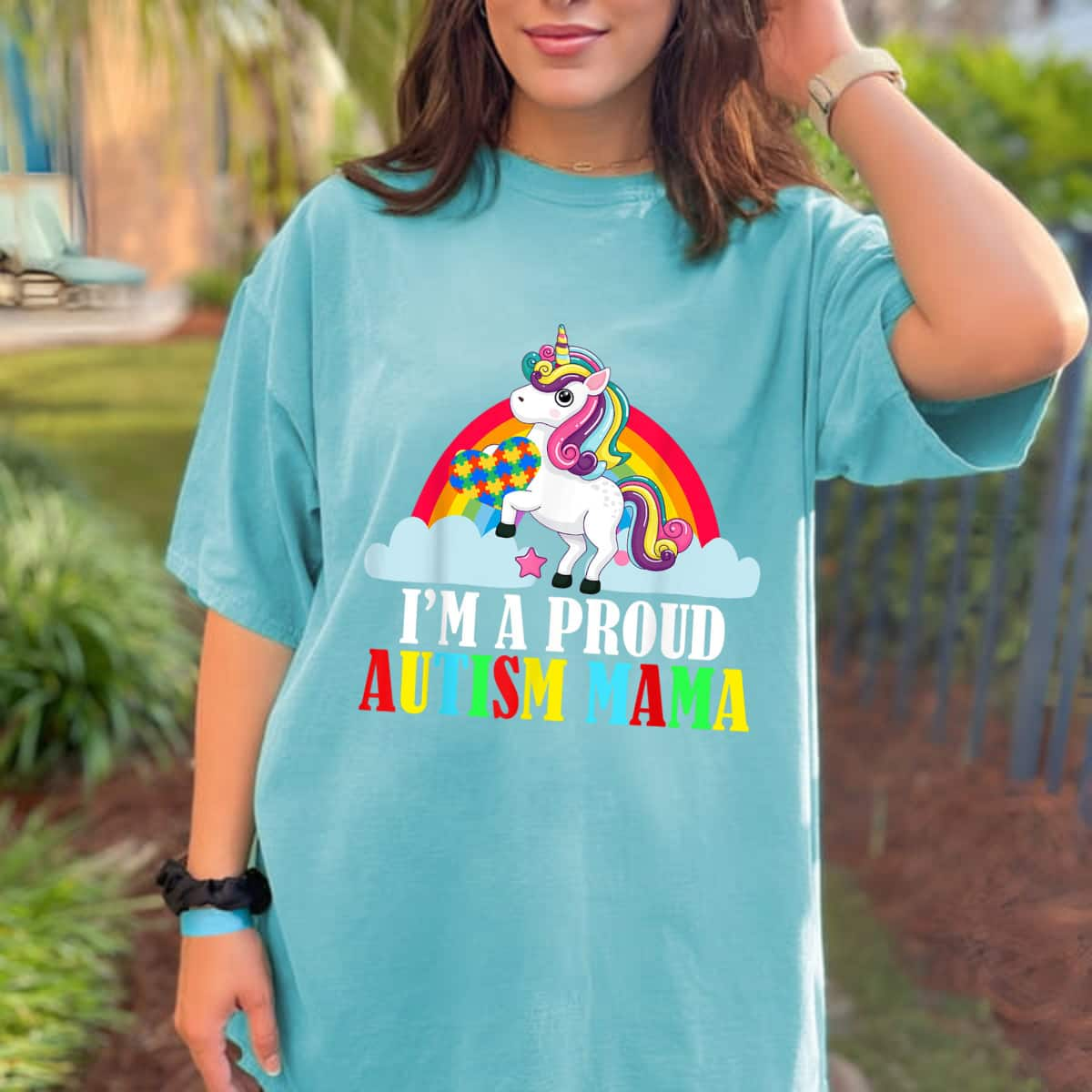 I'm A Proud Autism Mama Mom Unicorn Lover Family Matching T-Shirt