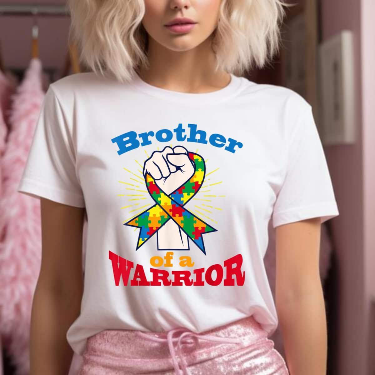 Brother Of Warrior Puzzle Ribbon Cool Autism Awareness Gift T-Shirt