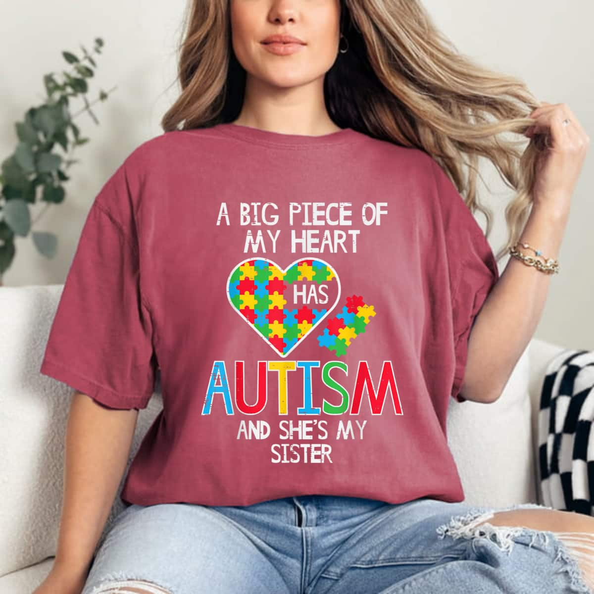 Big Piece Of My Heart Has Autism Sister Awareness Puzzle T-Shirt