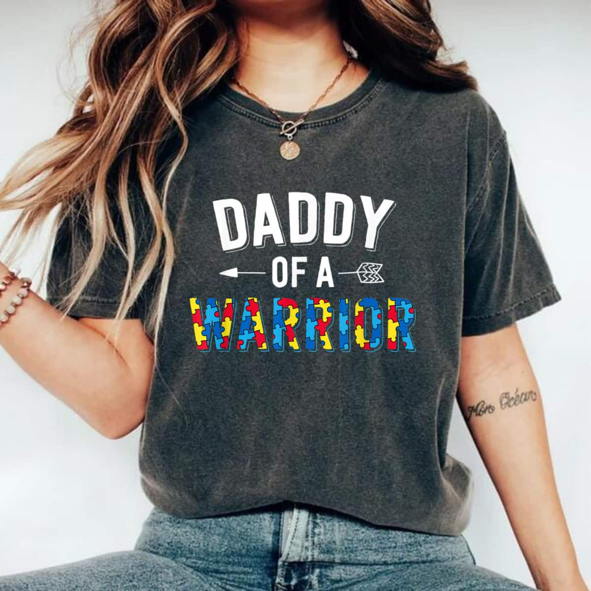 Daddy Of A Warrior Family Dad World Autism Awareness Day T-Shirt