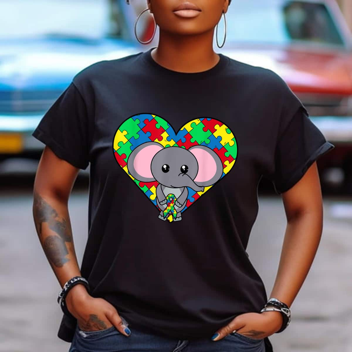 Elephant Heart Puzzle Ribbon Cool Autism Awareness Gift T-Shirt