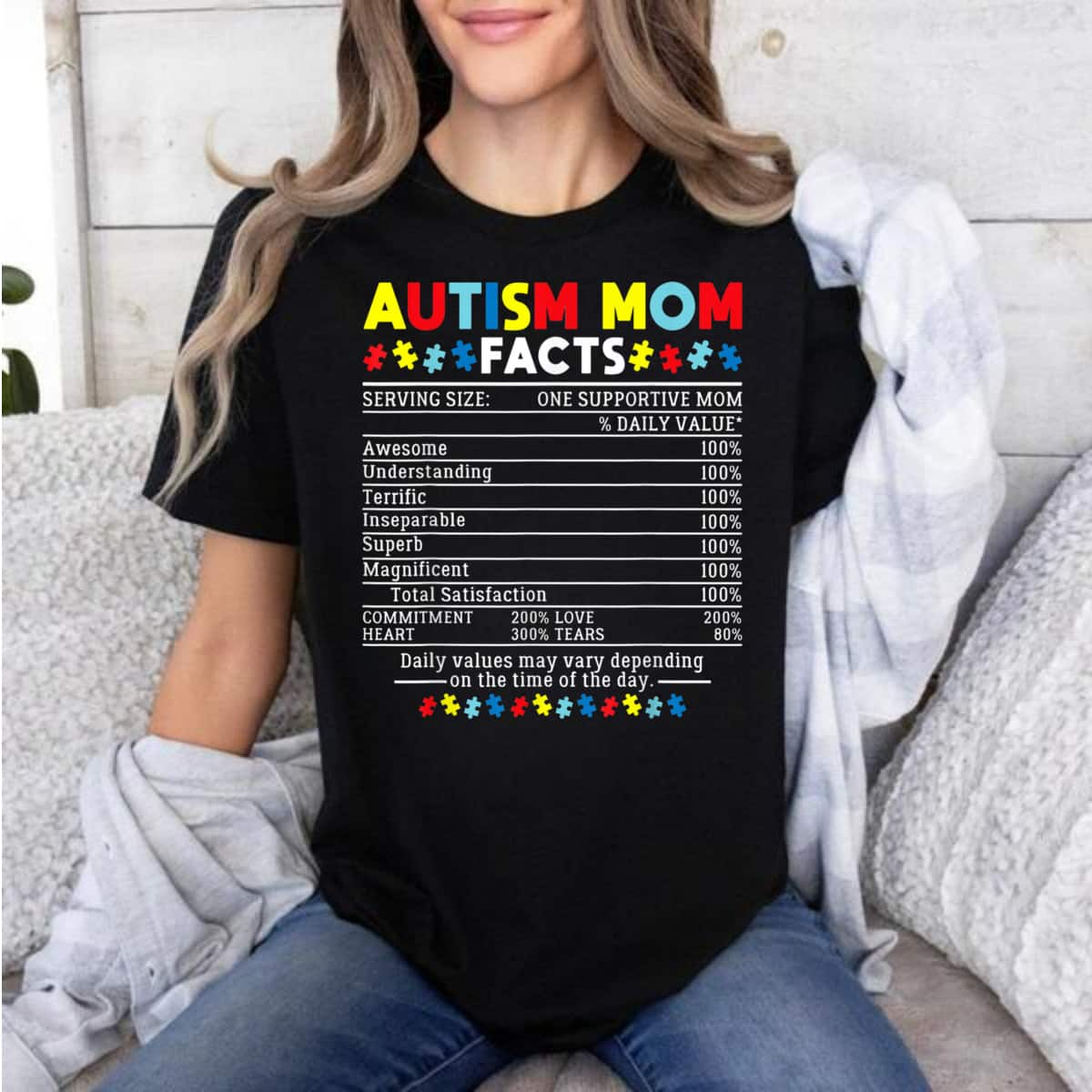 Autism Mom Facts One Supportive Mom Awareness Gift T-Shirt