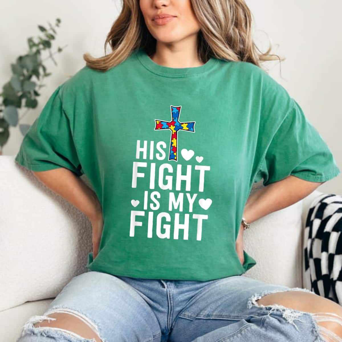 His Fight Is My Fight Christian Faith Autism Awareness Mom T-Shirt