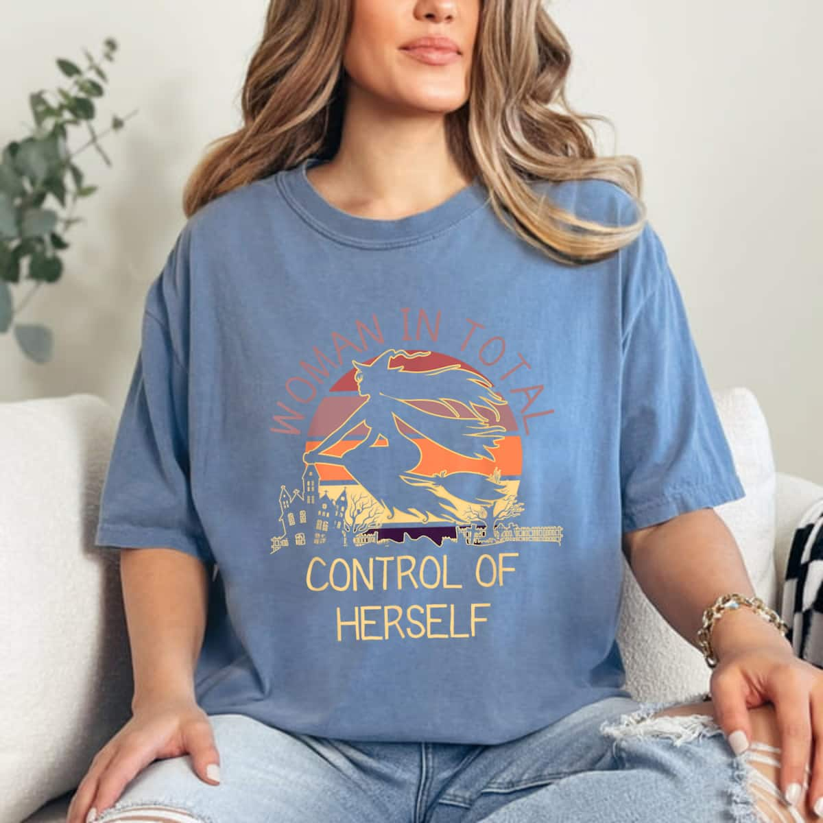 Funny Witch Woman In Total Control Of Herself Feminist Retro T-Shirt