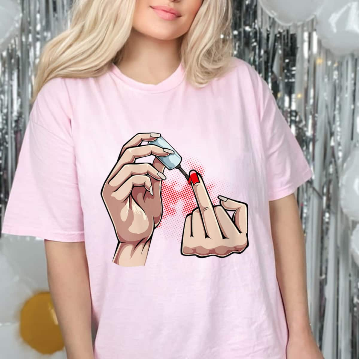 Womens Womens Middle Finger Up Feminist Red Nail Polish Gift Idea T-Shirt