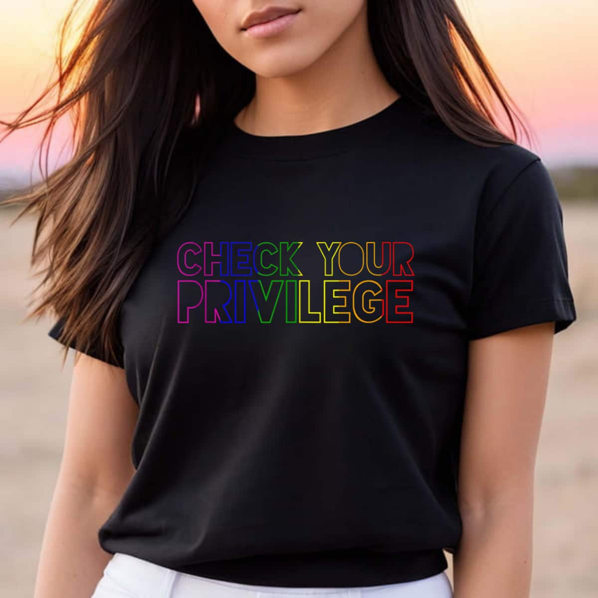 Rainbow Pride Flag Check Your Privilege LGBT Feminist Gay T-Shirt