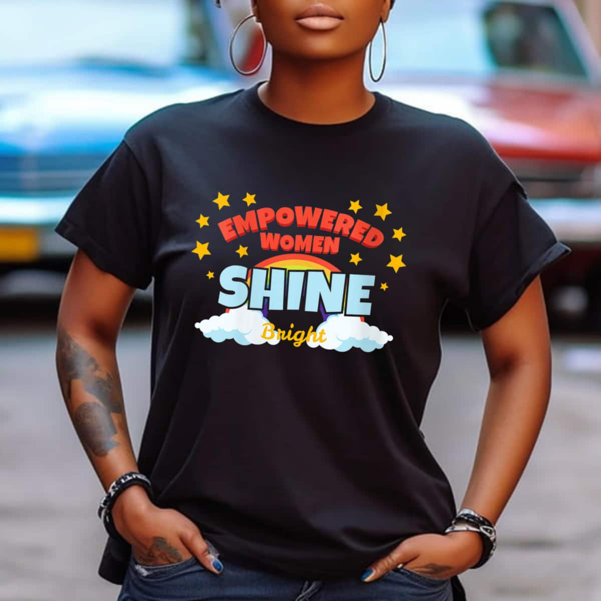 Womens Empowered Women Shine Bright Gift For Girls And Women T-Shirt