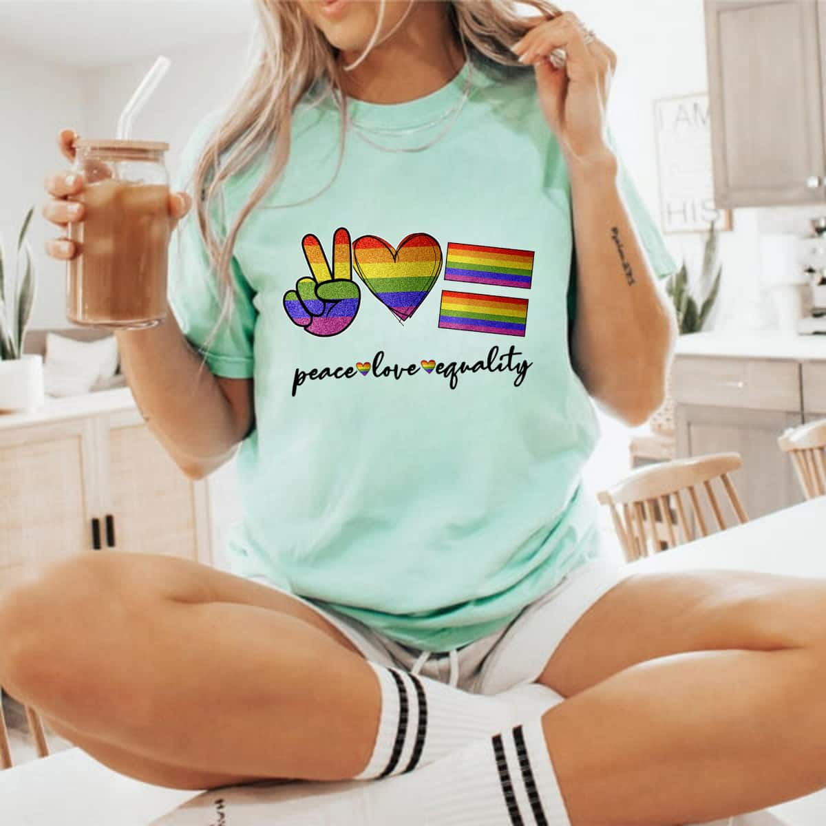 Peace Love Equality Rainbow Flag LGBT Gay Pride Month T-Shirt