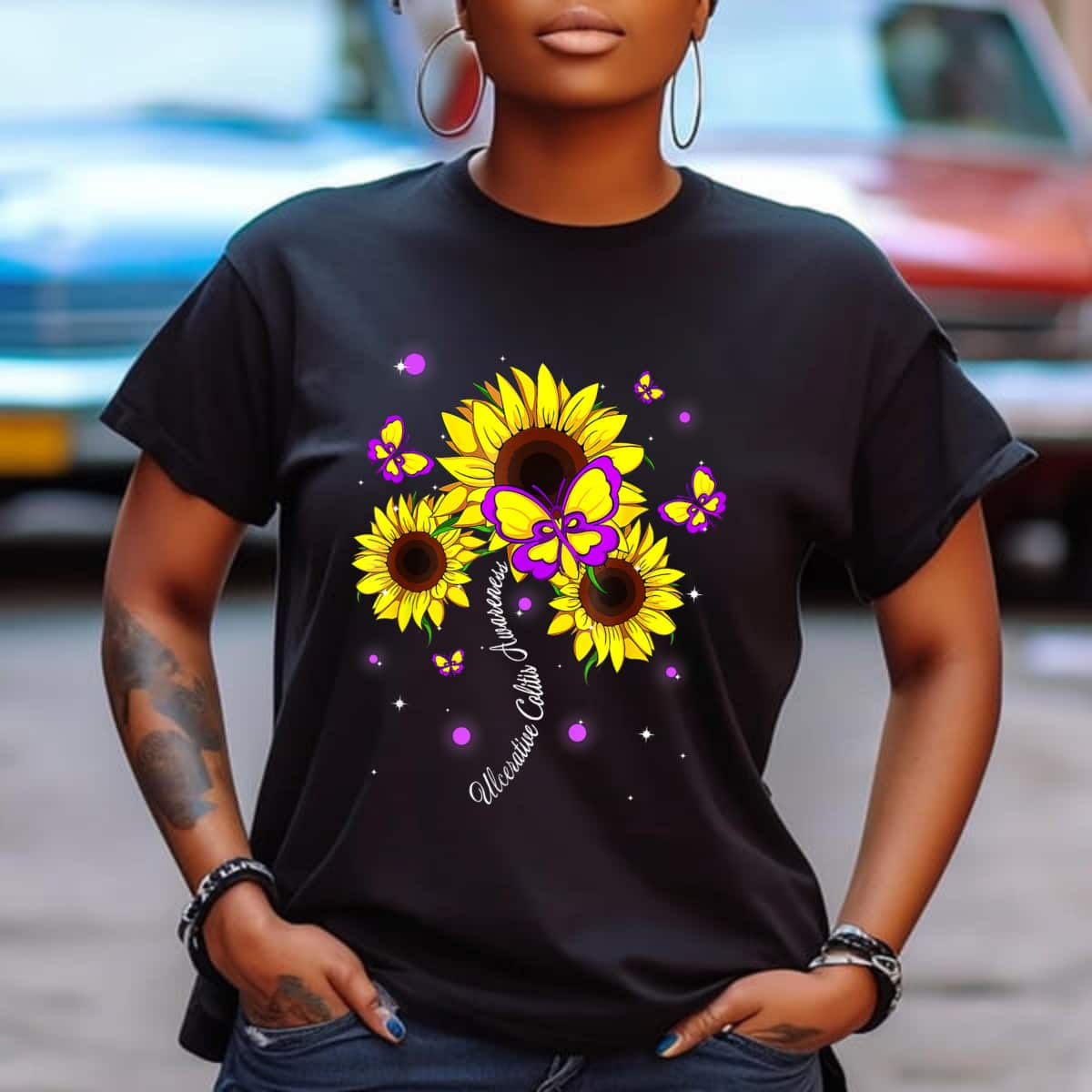 Sunflower Butterfly Ribbon T-Shirt