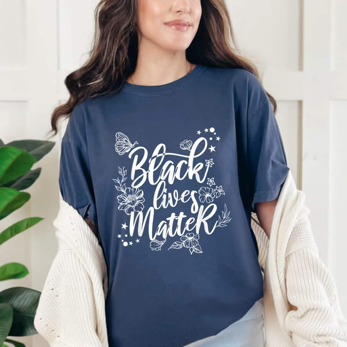 Black Lives Matter Butterflies And Flowers T-Shirt