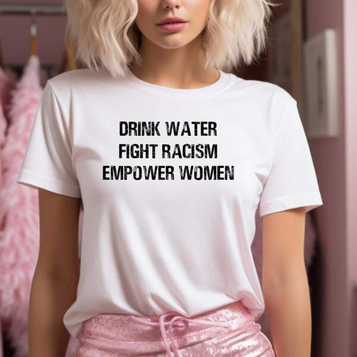 Drink Water Fight Racism Empower Women Gift T-Shirt