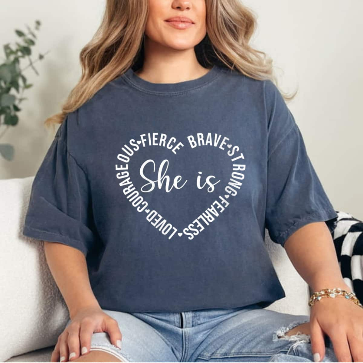 Womens She Is Loved Courageous Fierce Brave Strong Fearless Empower T-Shirt