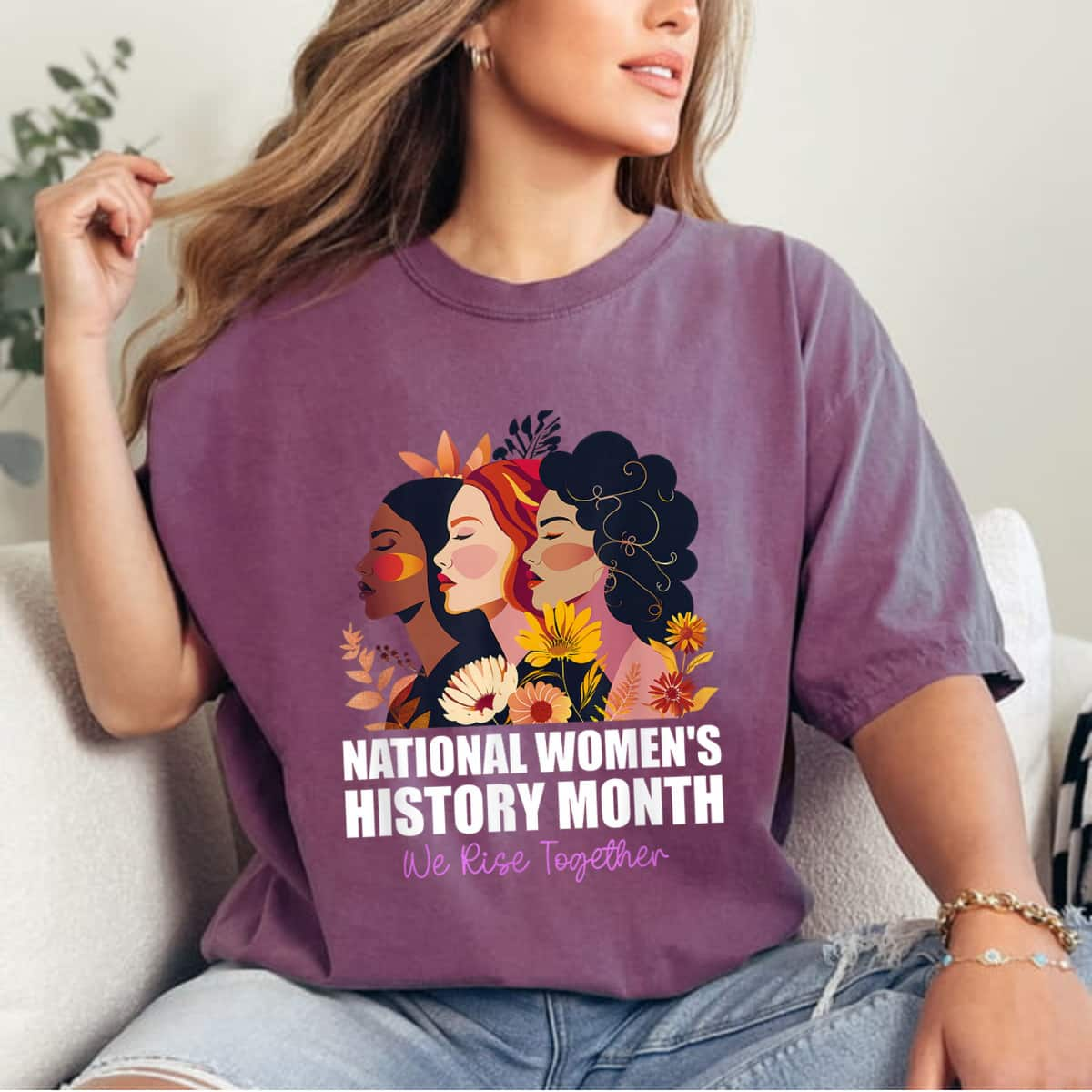 Empower Feminist National Womens History Month We Rise Together T-Shirt