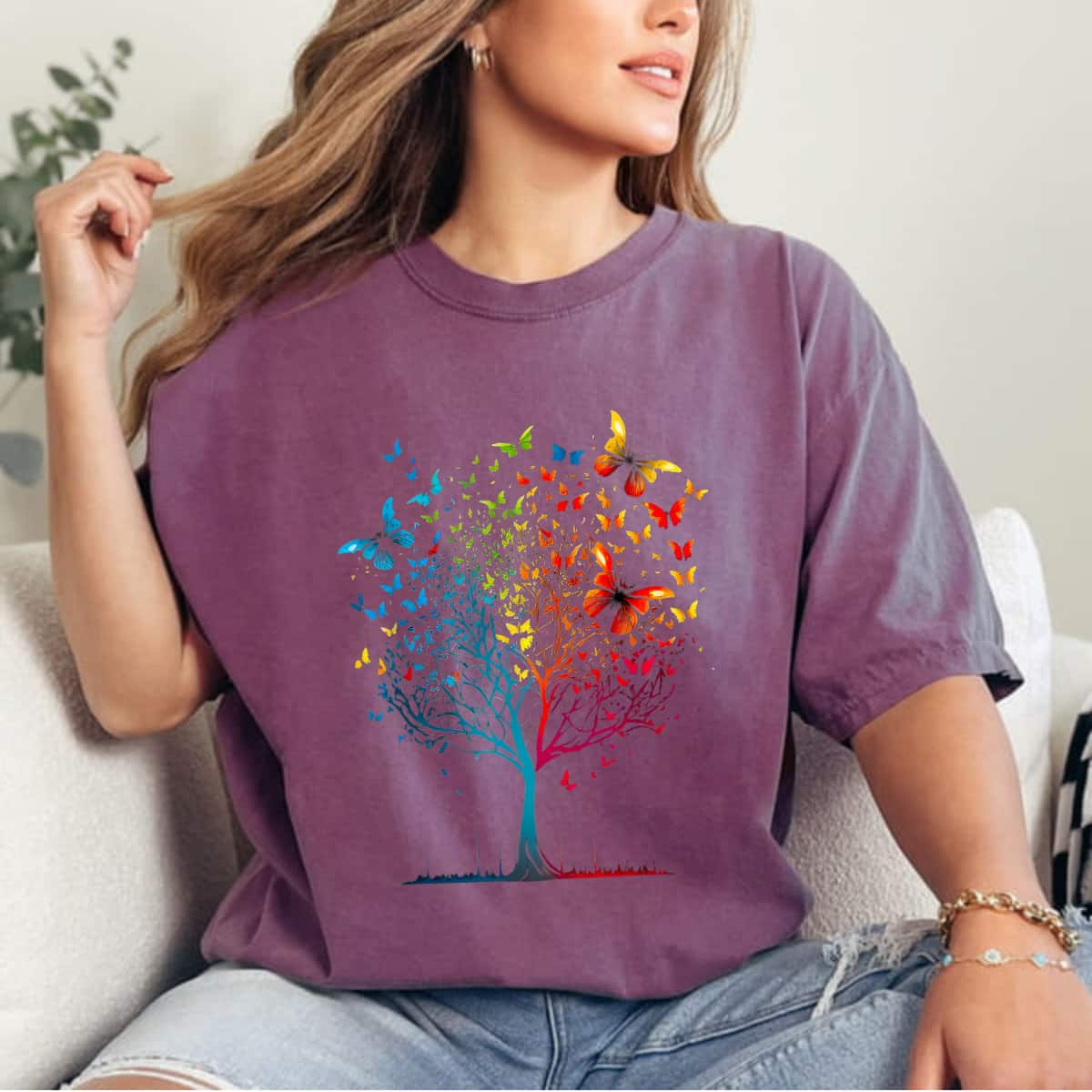 Butterflies Tree Beautiful Graphic T-Shirt