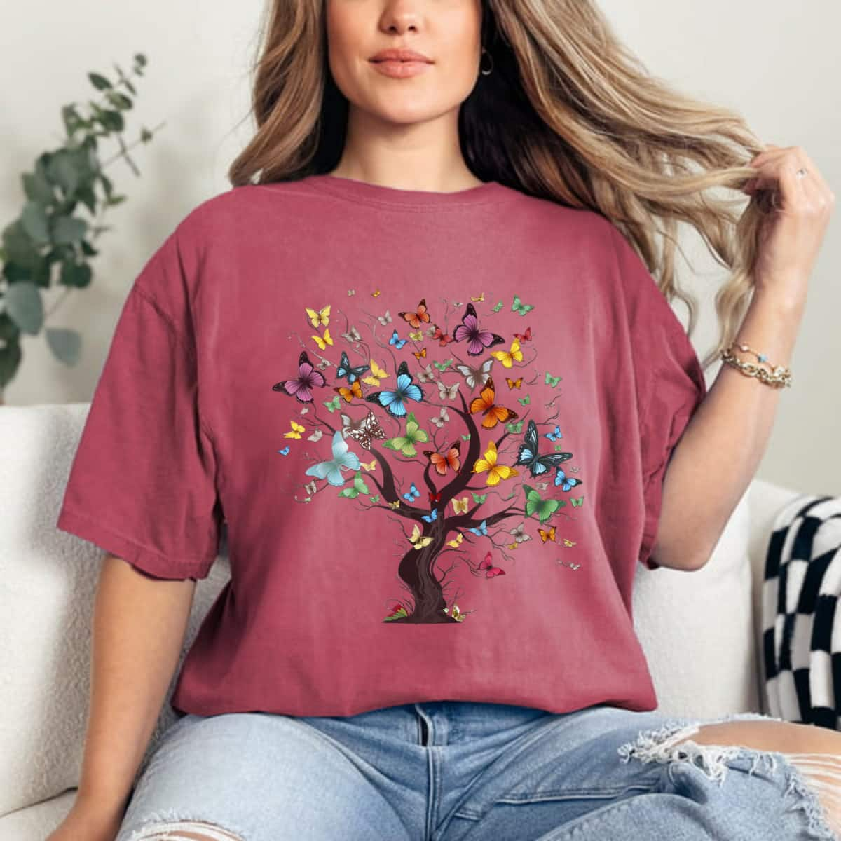 Beautiful Colorful Butterflies Tree T-Shirt