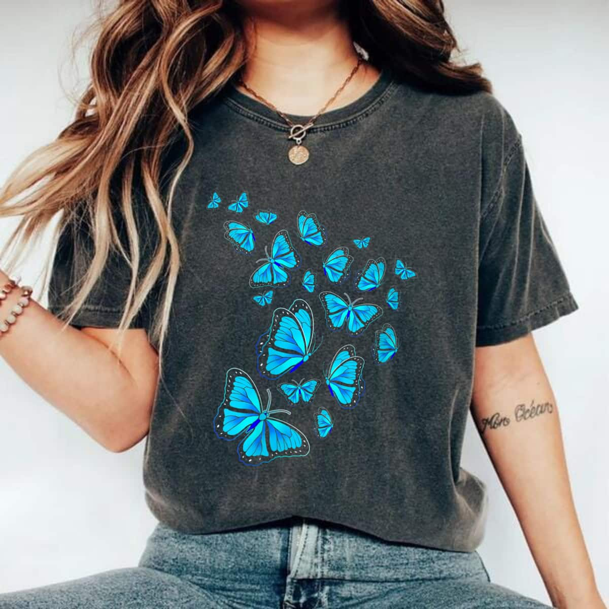 Flying Butterflies Blue Morpho T-Shirt