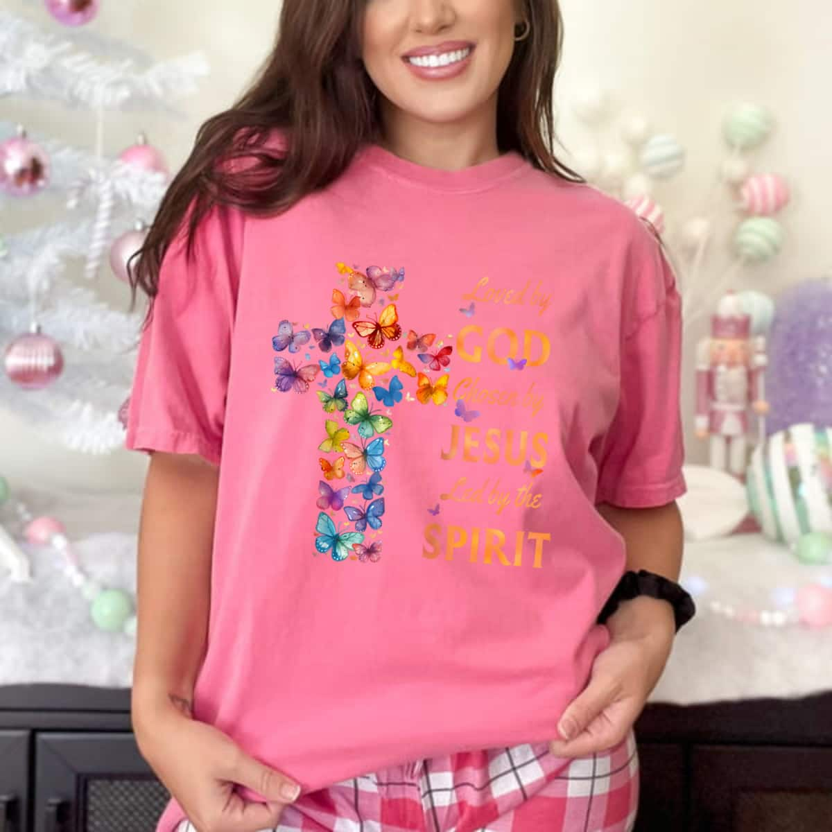 Butterflies Loved By God Chosen By Jesus Led By The Spirit T-Shirt