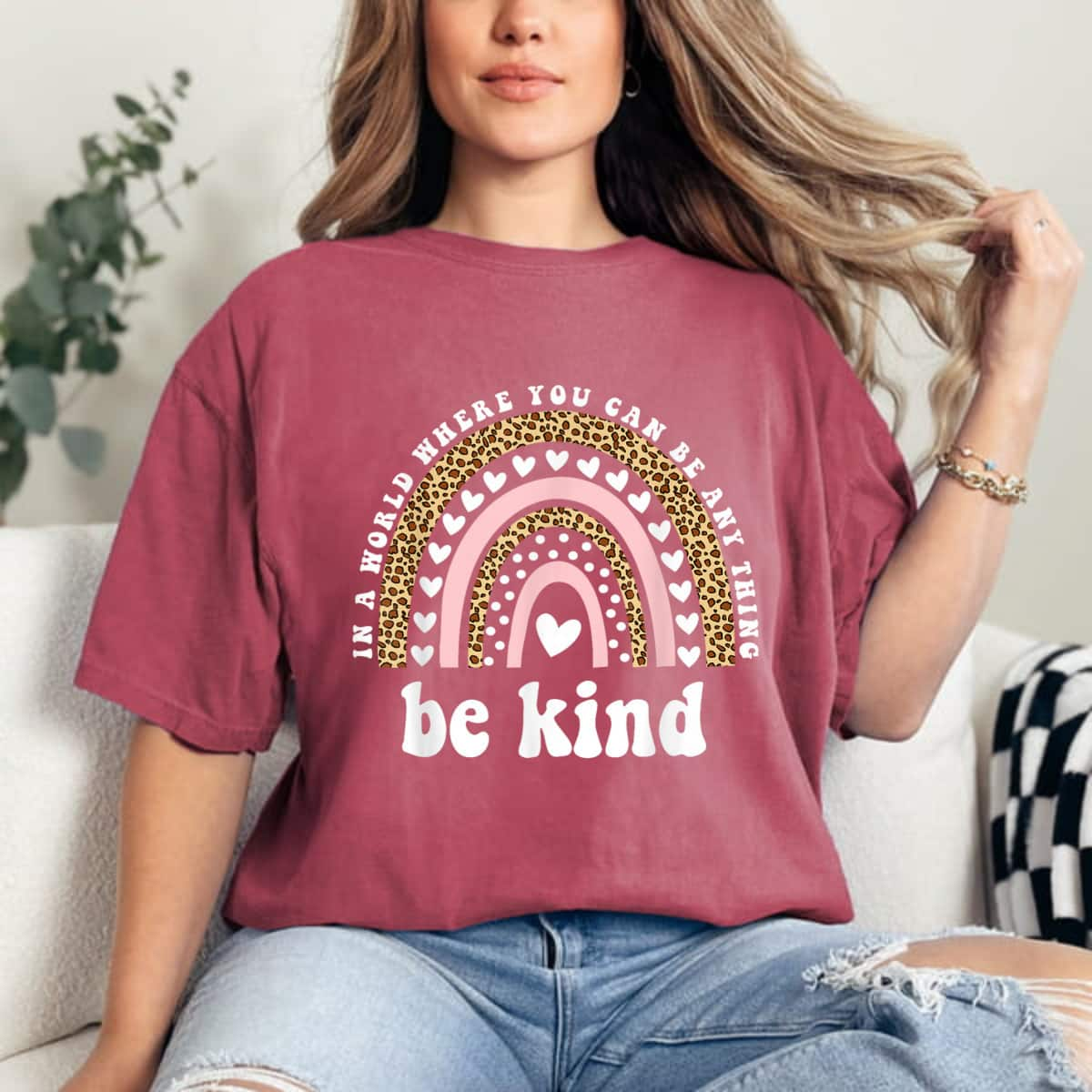 Leopard Rainbow Heart Be Kind T-Shirt