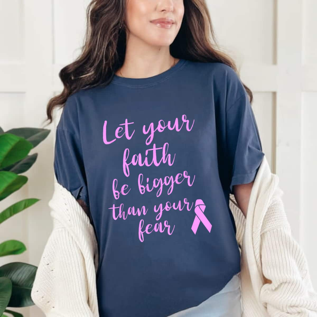 Let Your Faith Be Bigger Than Your Fear Be Brave Ribbon T-Shirt