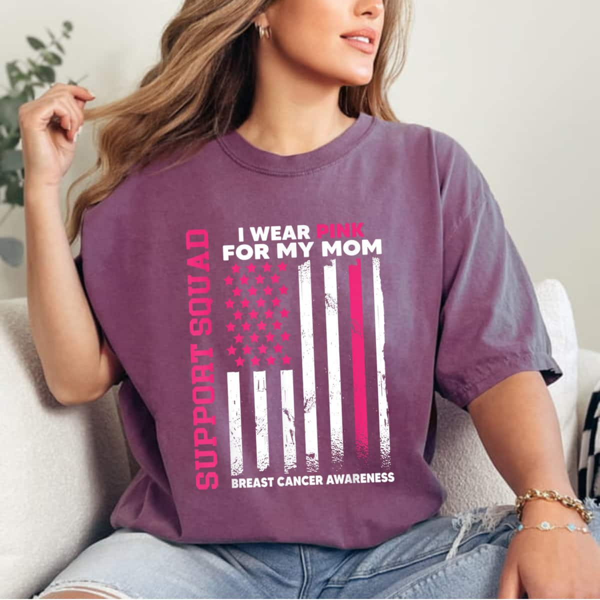 Empowered I Wear Pink For My Mom Pink Ribbon Breast Cancer Awareness T-Shirt