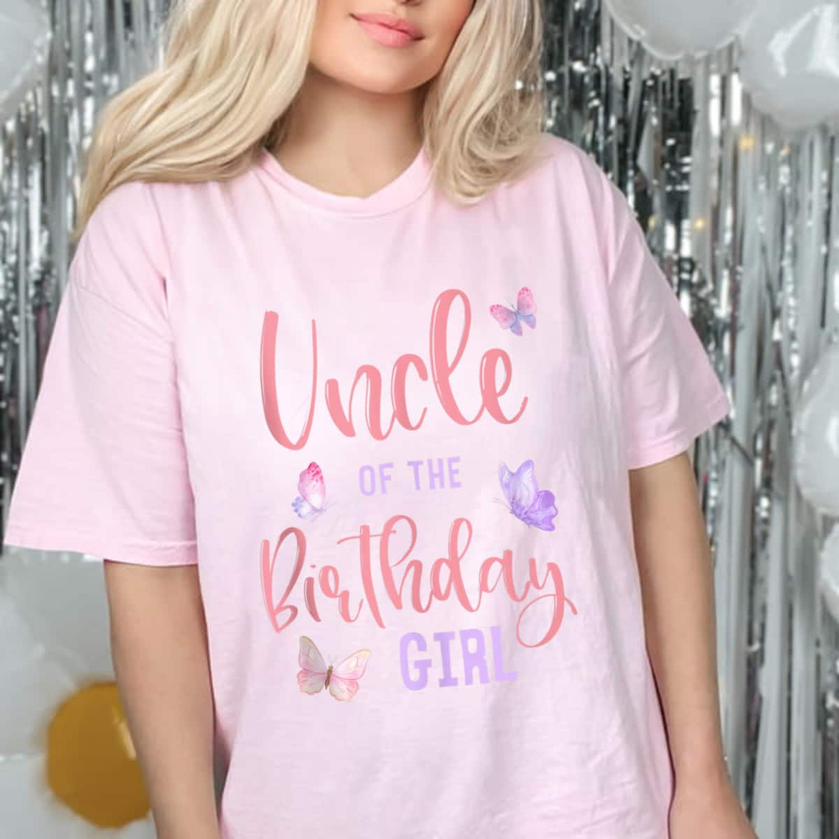 Uncle Of The Birthday Girl Butterfly T-Shirt