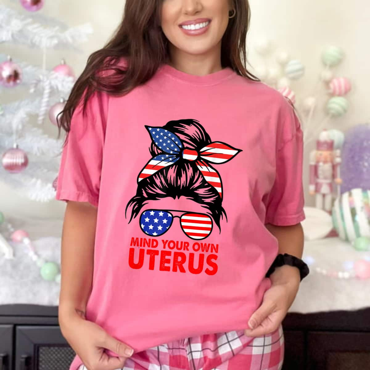 USA Flag Mind Your Own Uterus Feminist T-Shirt