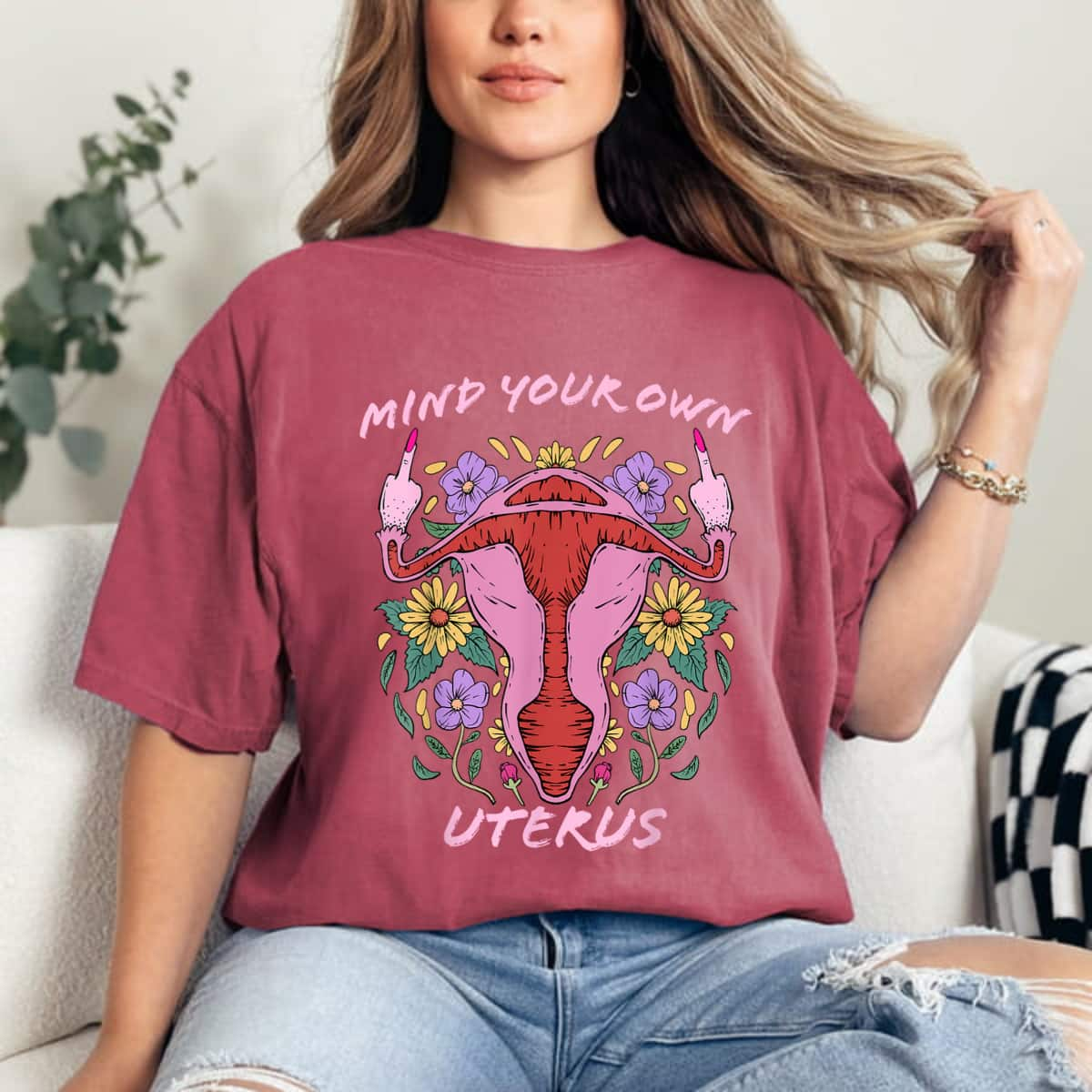 Cool Floral Mind Your Own Uterus Feminism T-Shirt