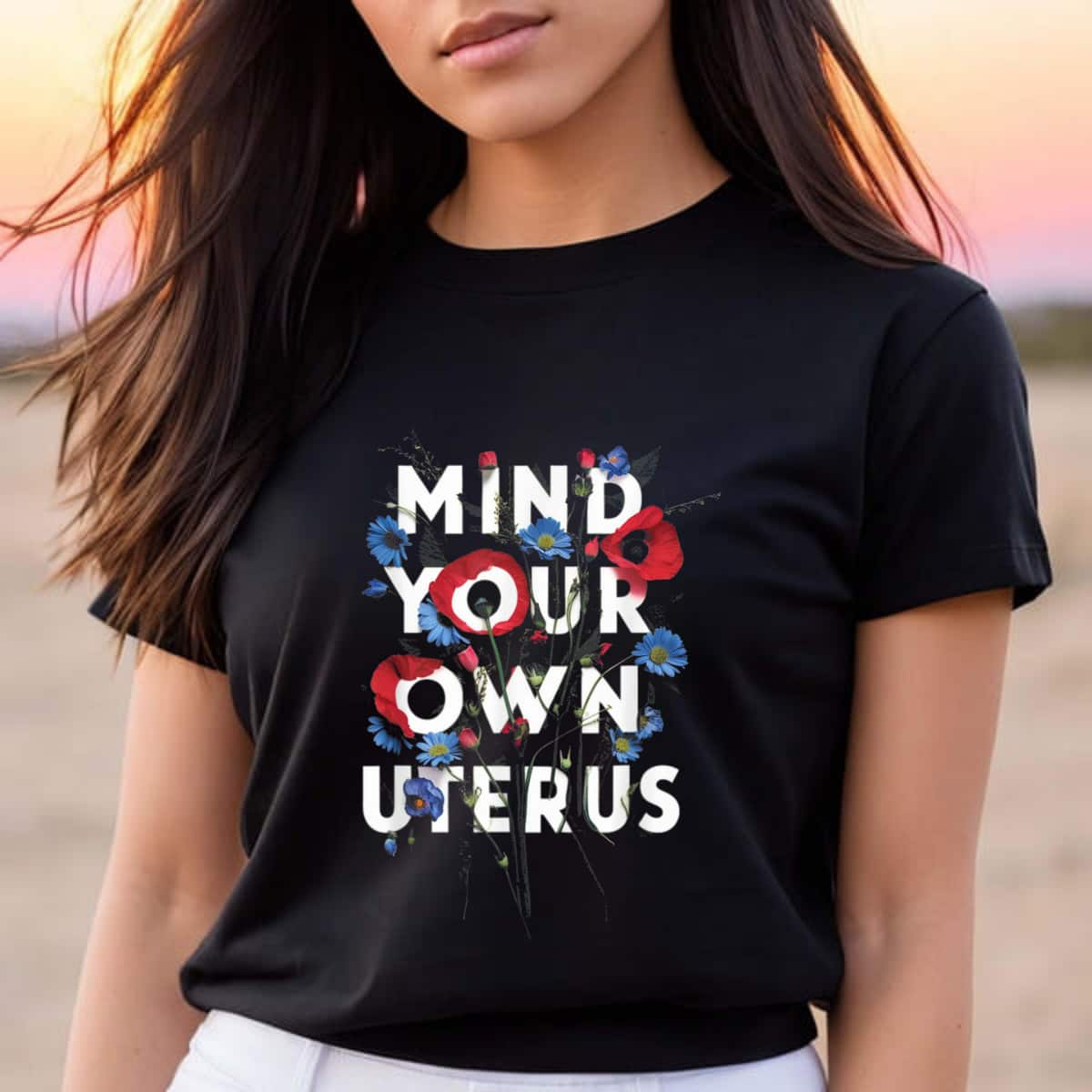 Mind Your Own Uterus Vintage Retro Flower Rights Feminist T-Shirt