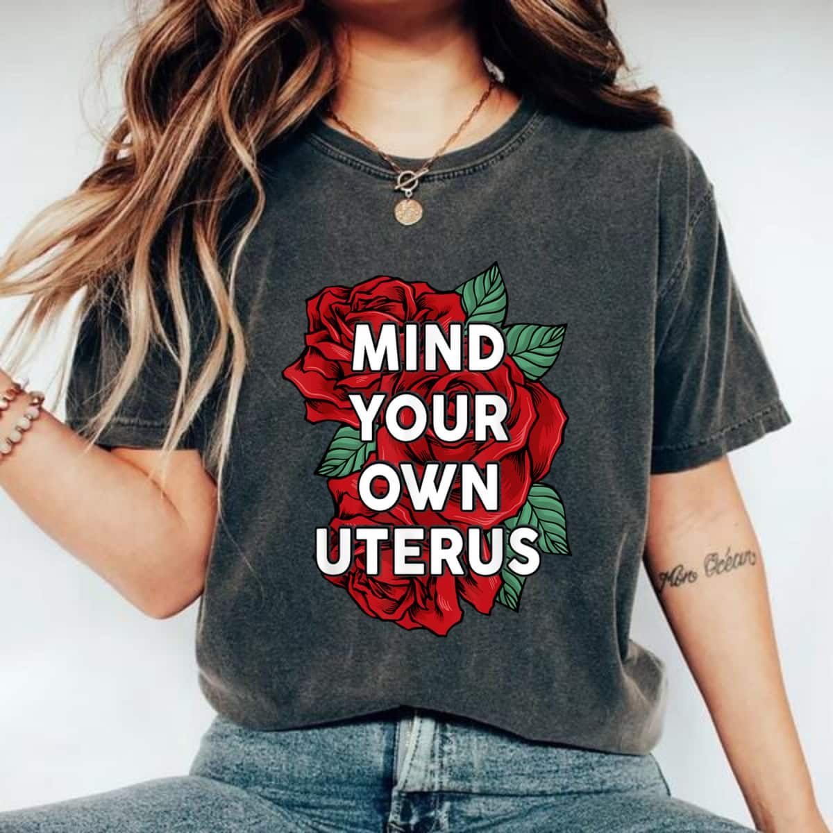 Red Roses Mind Your Own Uterus T-Shirt