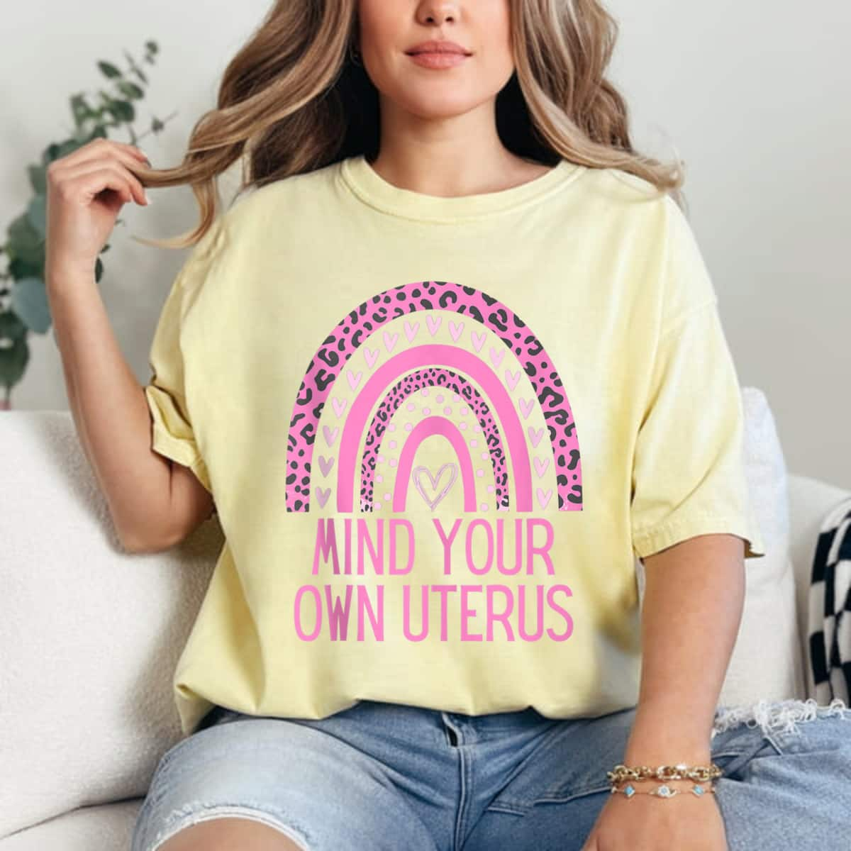 Leopard Rainbow Mind Your Own Uterus T-Shirt