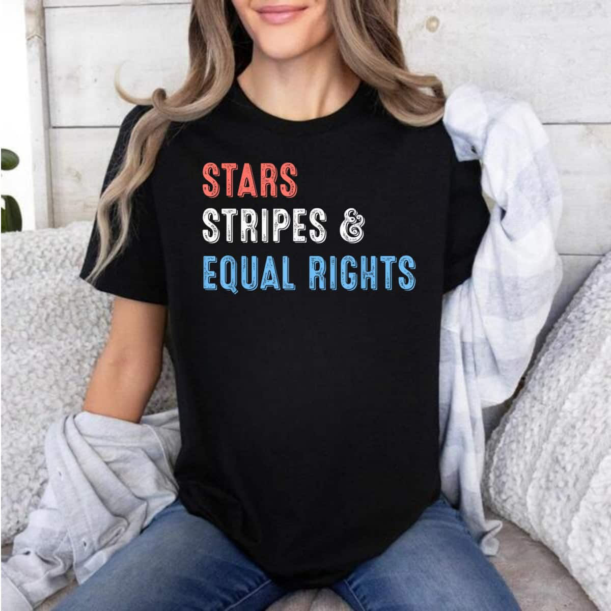 Cool Slogan Stars Stripes Equal Rights T-Shirt