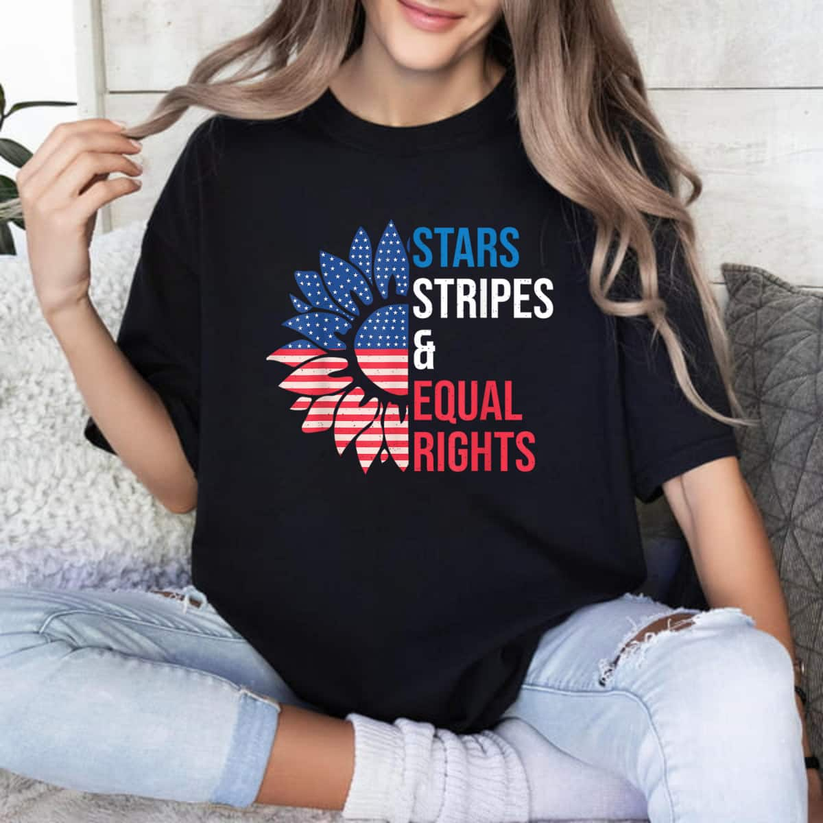 US Sunflower Stars Stripes & Equal Rights T-Shirt